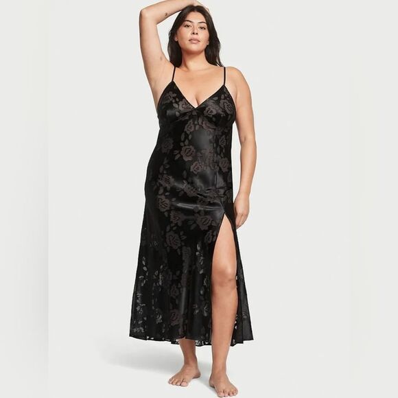 Victoria's Secret Other - VS Archives Burnout Black Satin Slip Dress Size L New with Tags